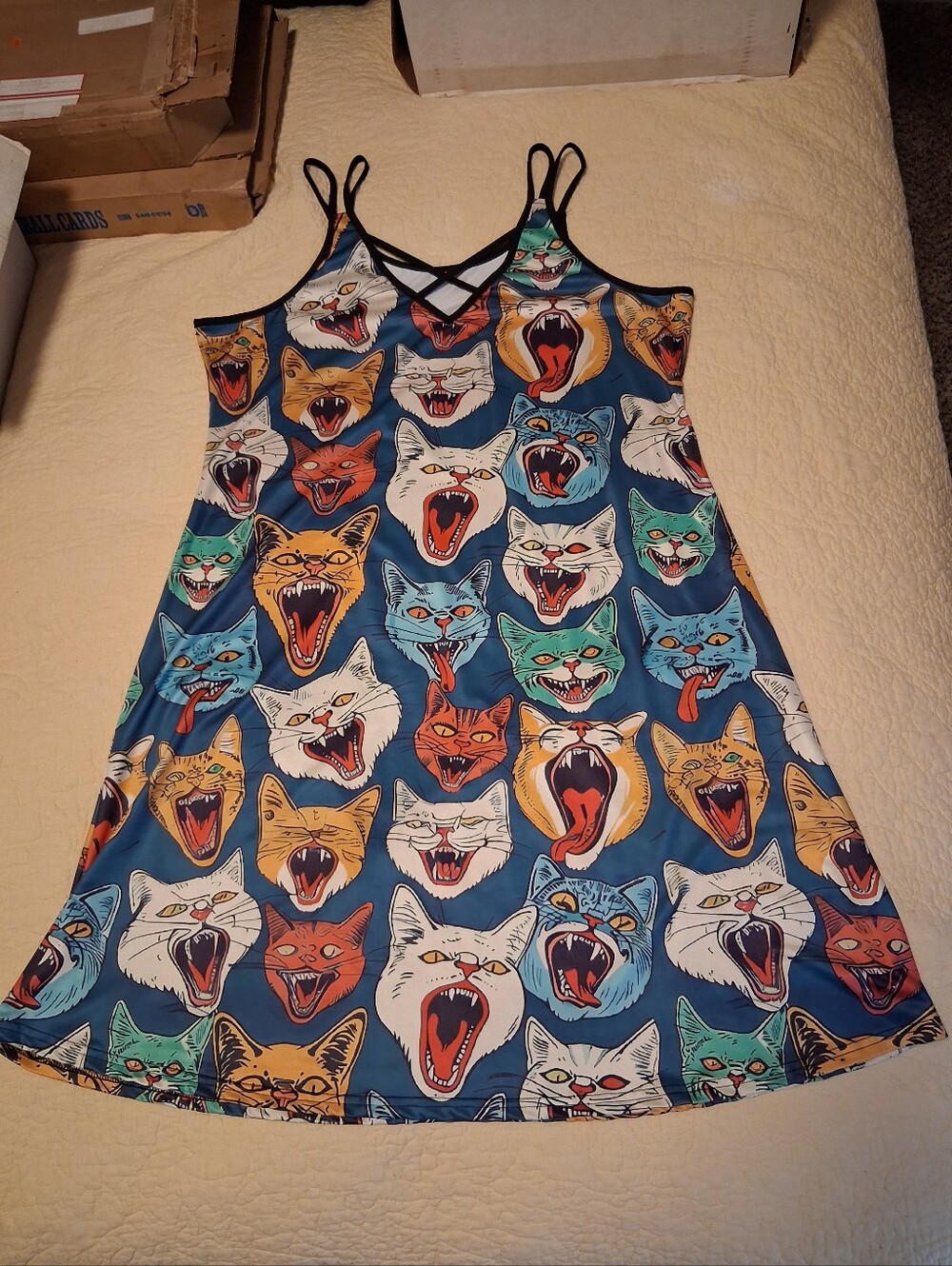 No Brand Vibrant Multicolor Cat Face Slip Dress, Size XXL